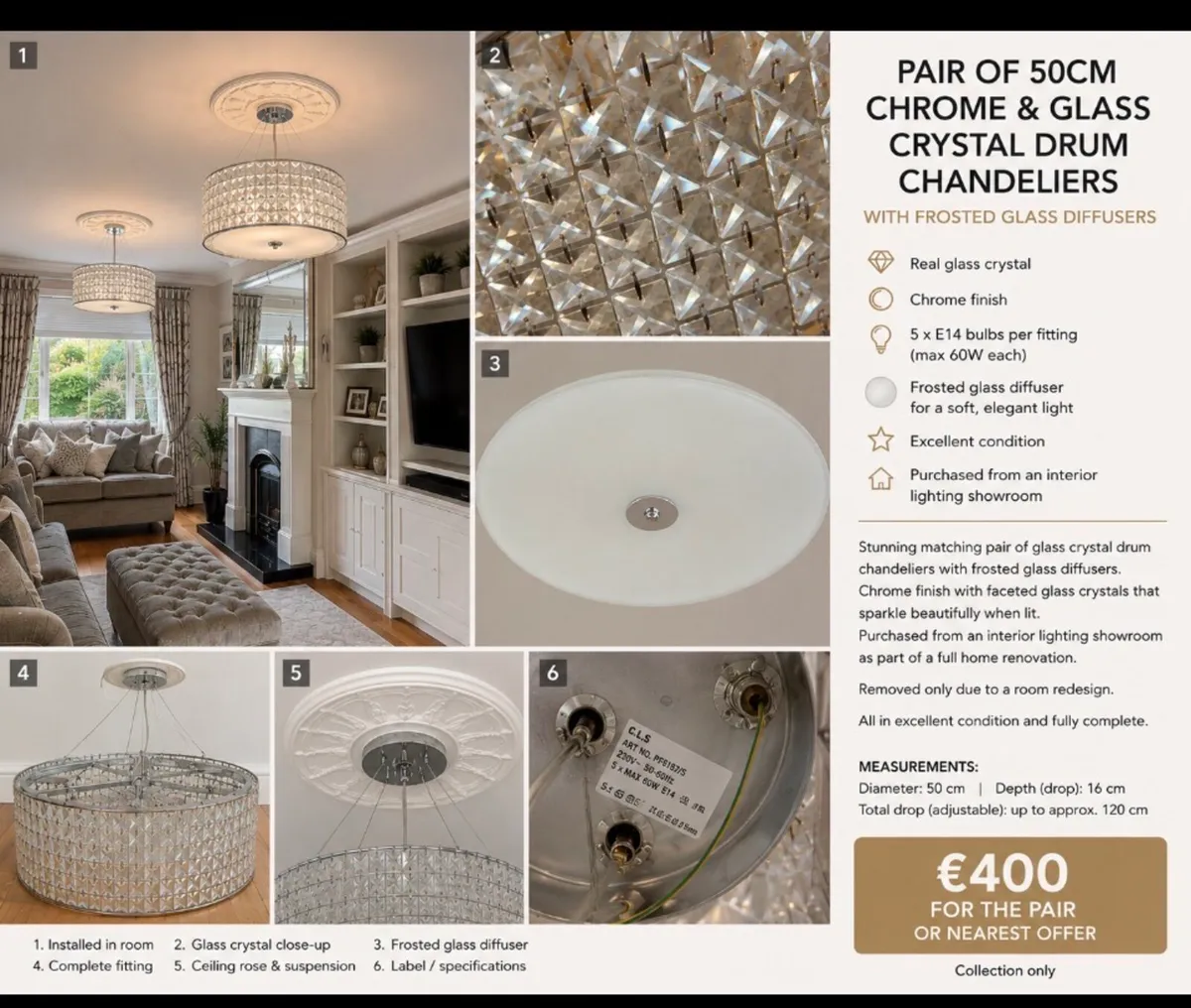 Pair of glass crystals drum chandeliers