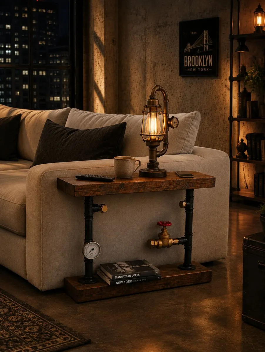 Industrial Steampunk Console Sofa Side Table - Image 3