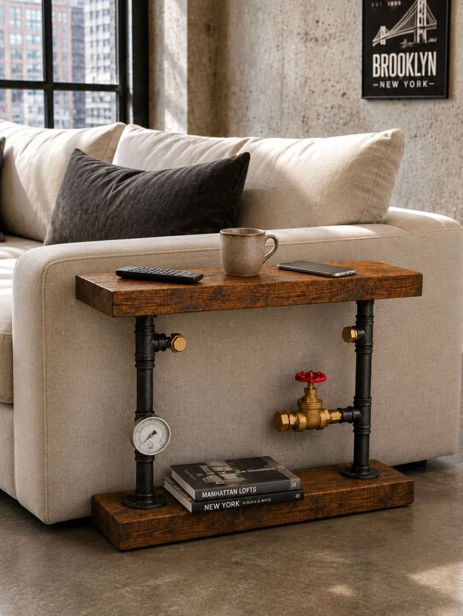 Industrial Steampunk Console Sofa Side Table - Image 1