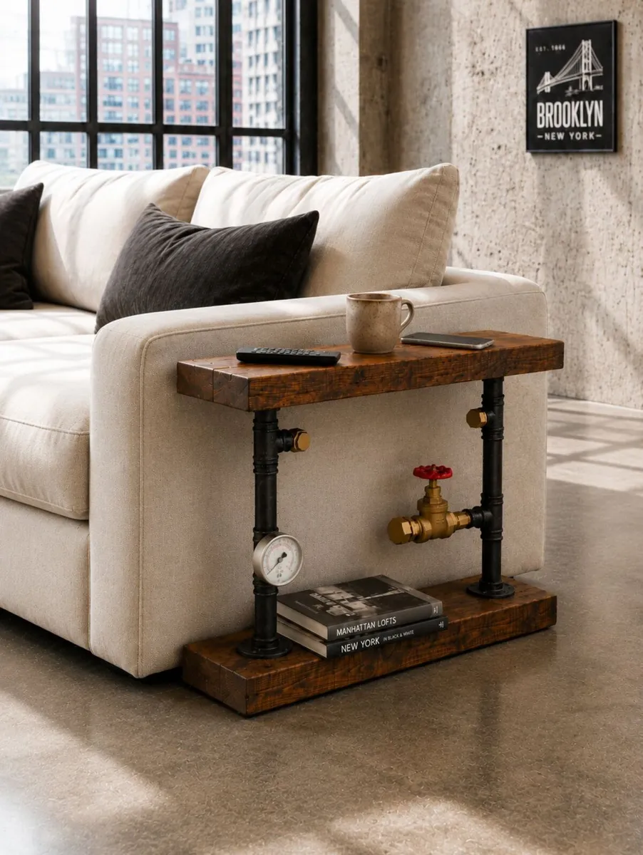 Industrial Steampunk Console Sofa Side Table - Image 2