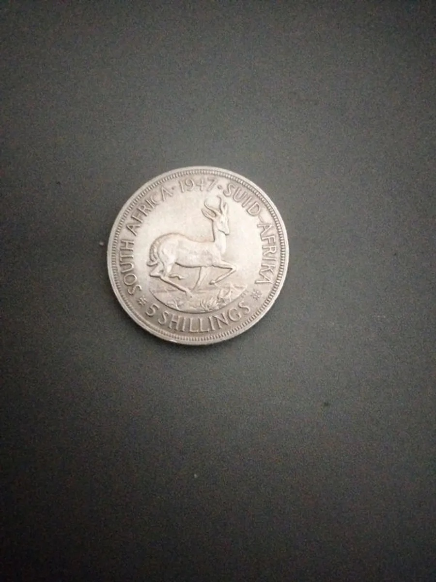 South Africa 1947 5 Shillings Coin. Central Bank of Nigeria 20th Anniversary 1959 July Coin - Image 1
