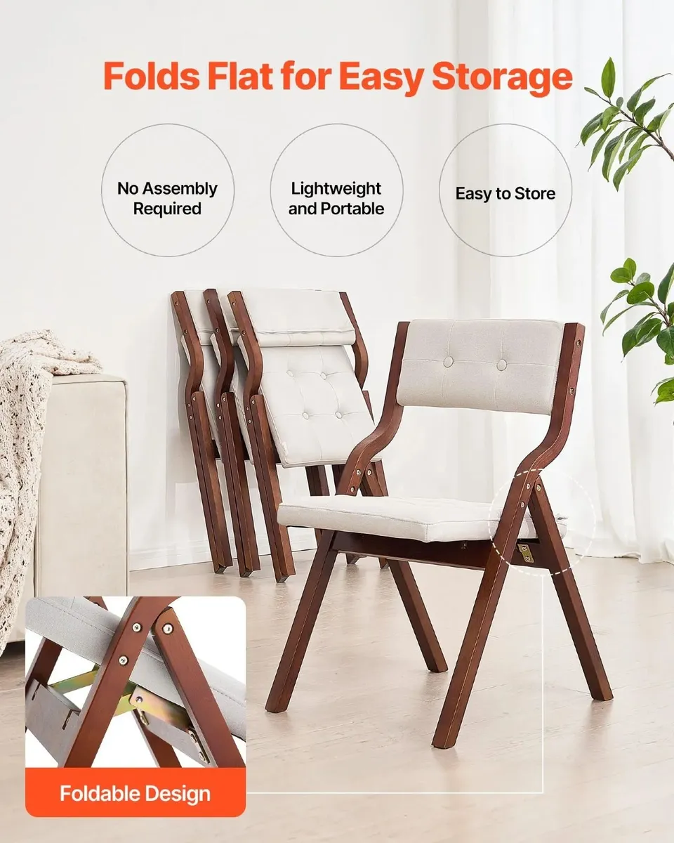 Set of 2 Wooden Folding Chairs with Cushions Porta - Image 3