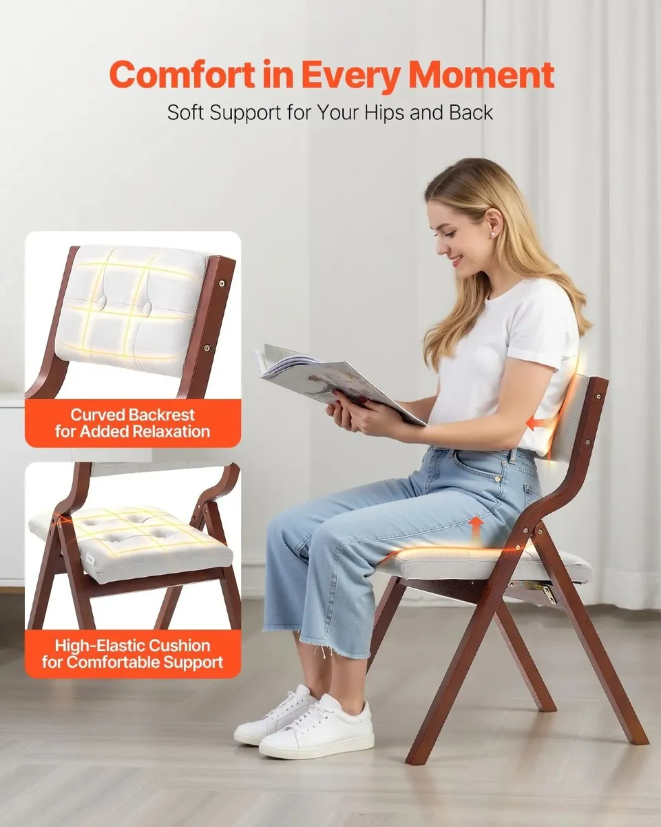 Set of 2 Wooden Folding Chairs with Cushions Porta - Image 4