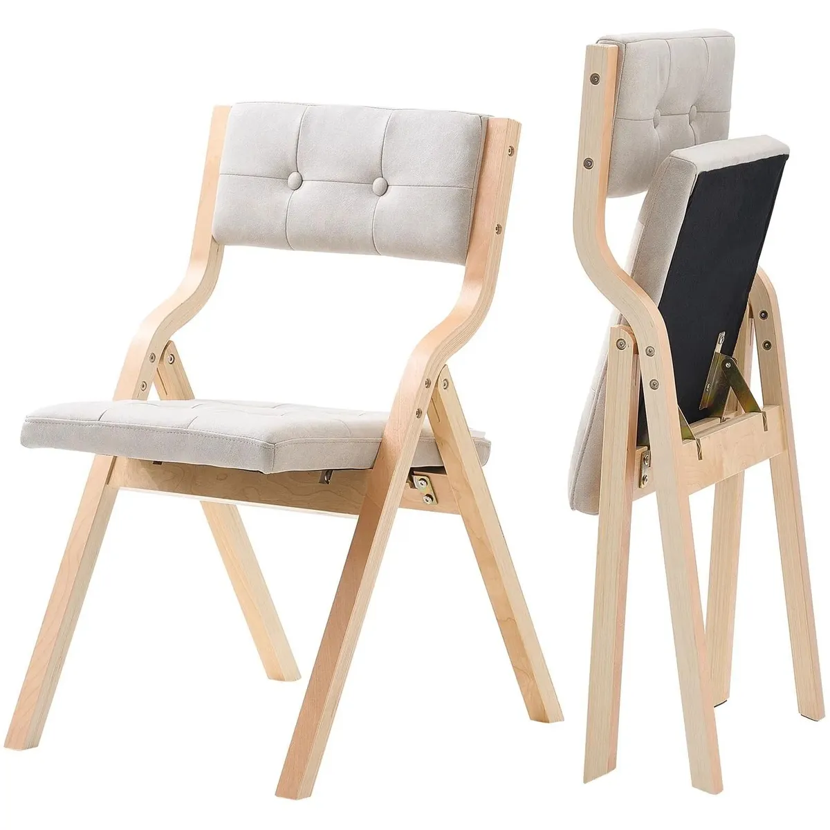 Set of 2 Wooden Folding Chairs with Cushions Porta - Image 2