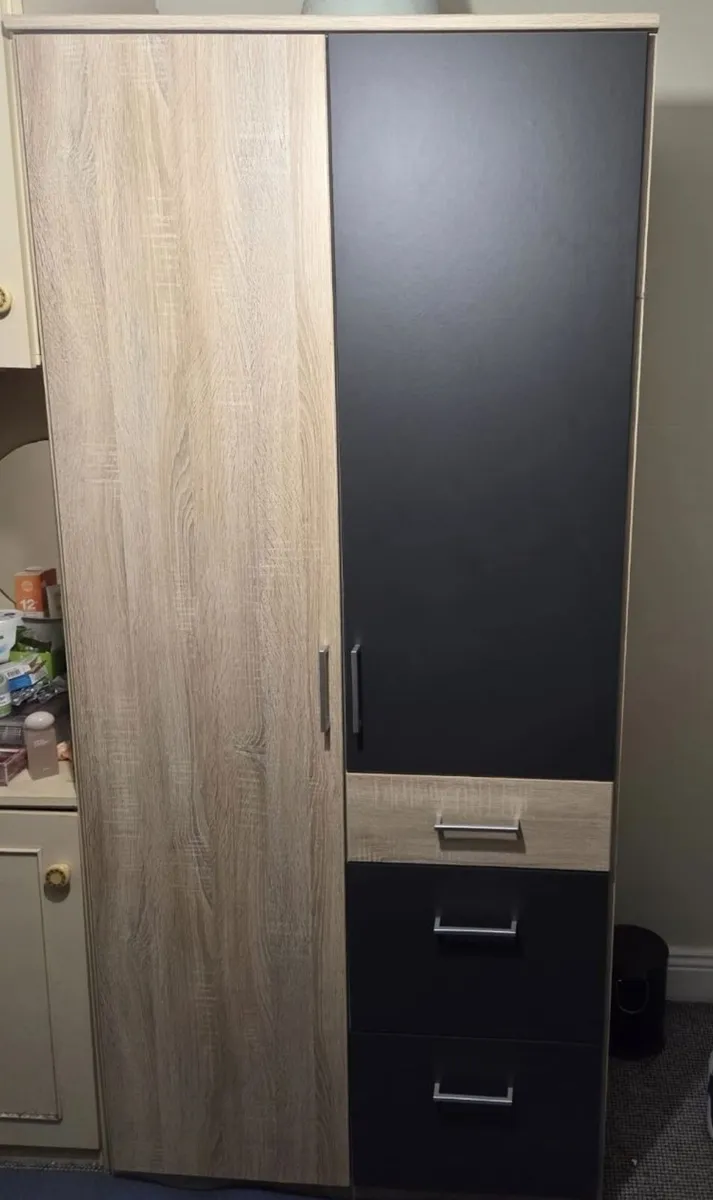 Modern 2-Door Wardrobe – Light Oak & Charcoal Grey - Image 1
