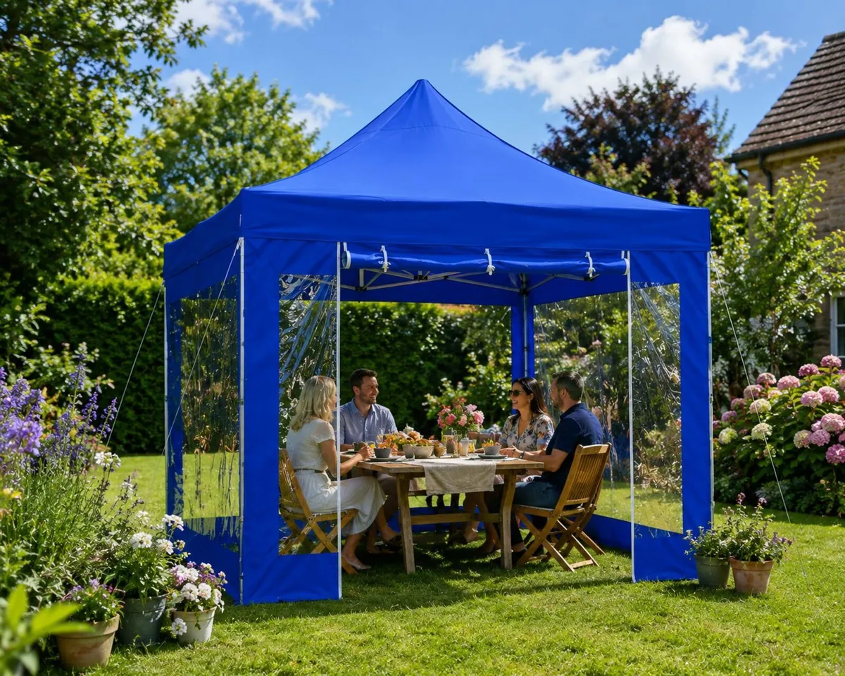 10ft x 10ft Blue Pop-Up Gazebo with Clear Sidewall - Image 2