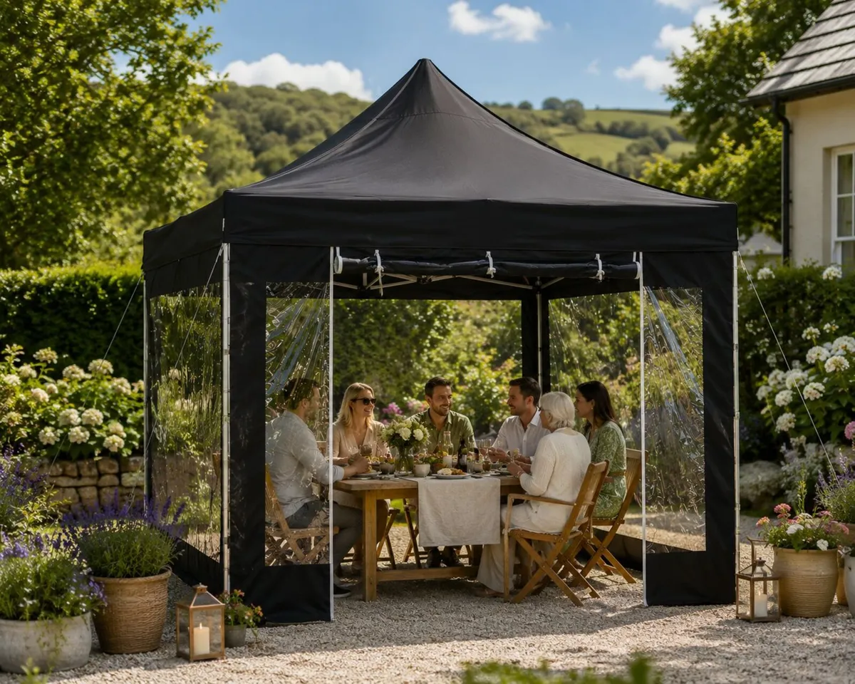 3m x 3m White Pop-Up Gazebo with Clear Sidewalls & - Image 2