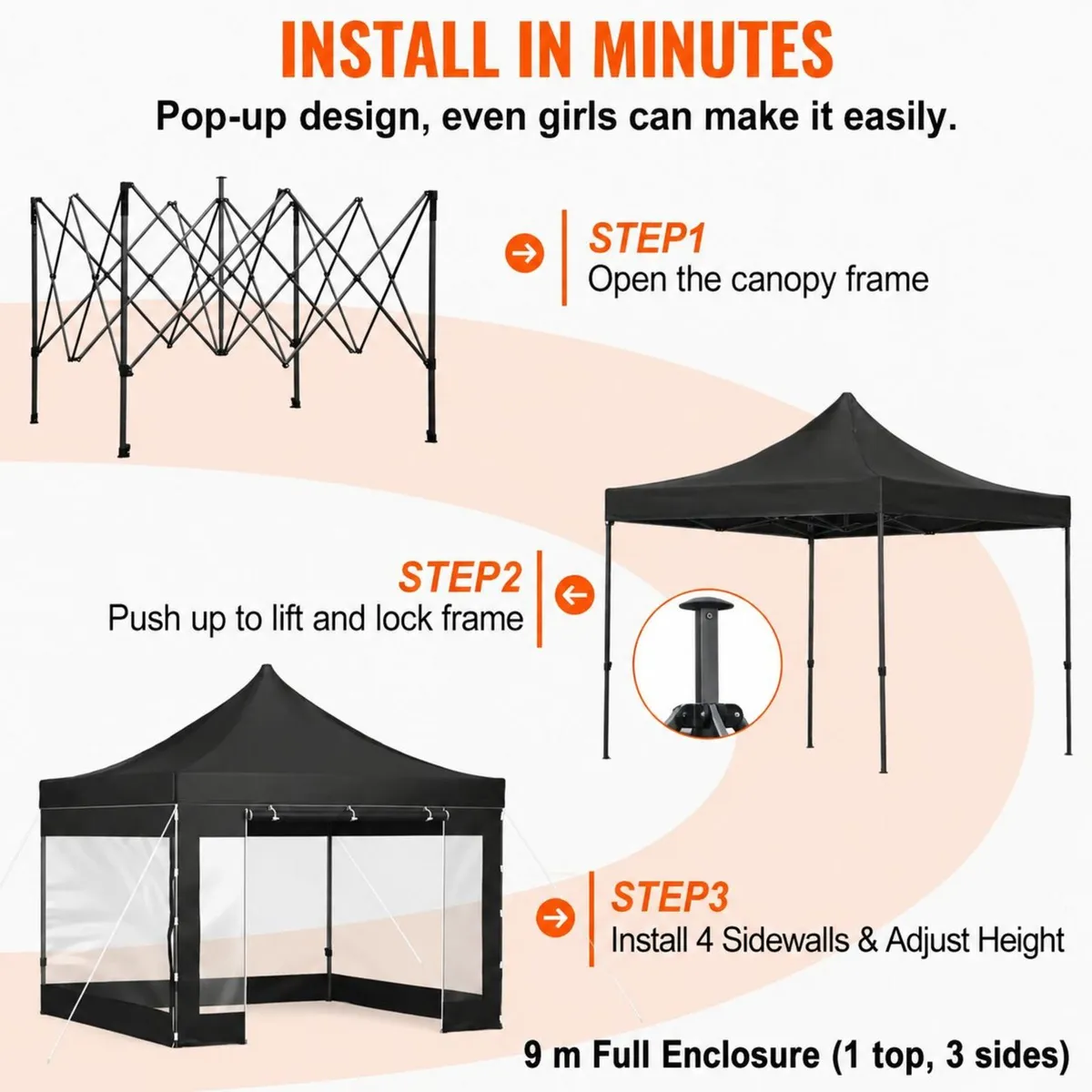 3m x 3m White Pop-Up Gazebo with Clear Sidewalls & - Image 3