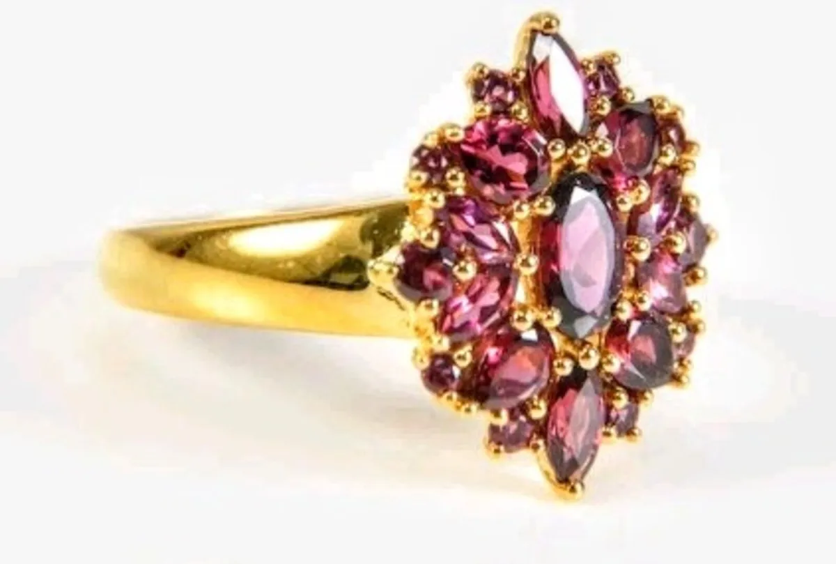 Stunning Rhodolite cluster ring gold on sterling s - Image 1