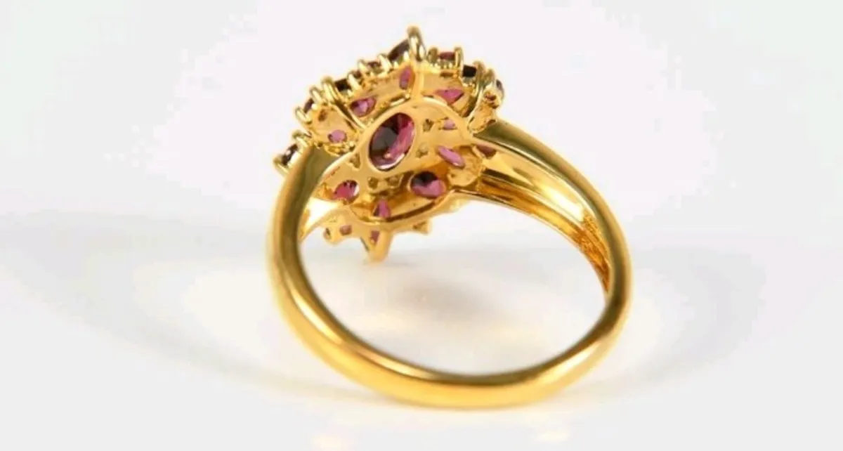 Stunning Rhodolite cluster ring gold on sterling s - Image 2