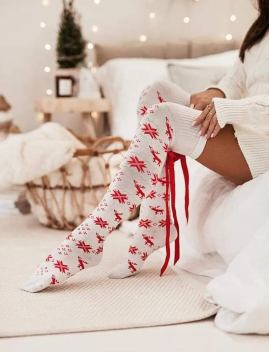 CHRISTMAS white Knee Highs socks - Image 2
