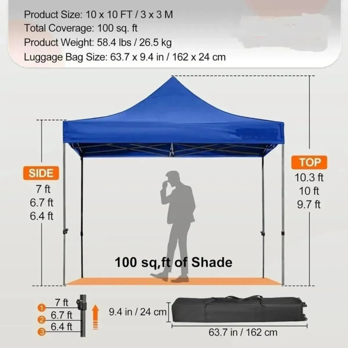 Gazebo Pop Up Tent 10x10 Waterproof with Sides - Image 2