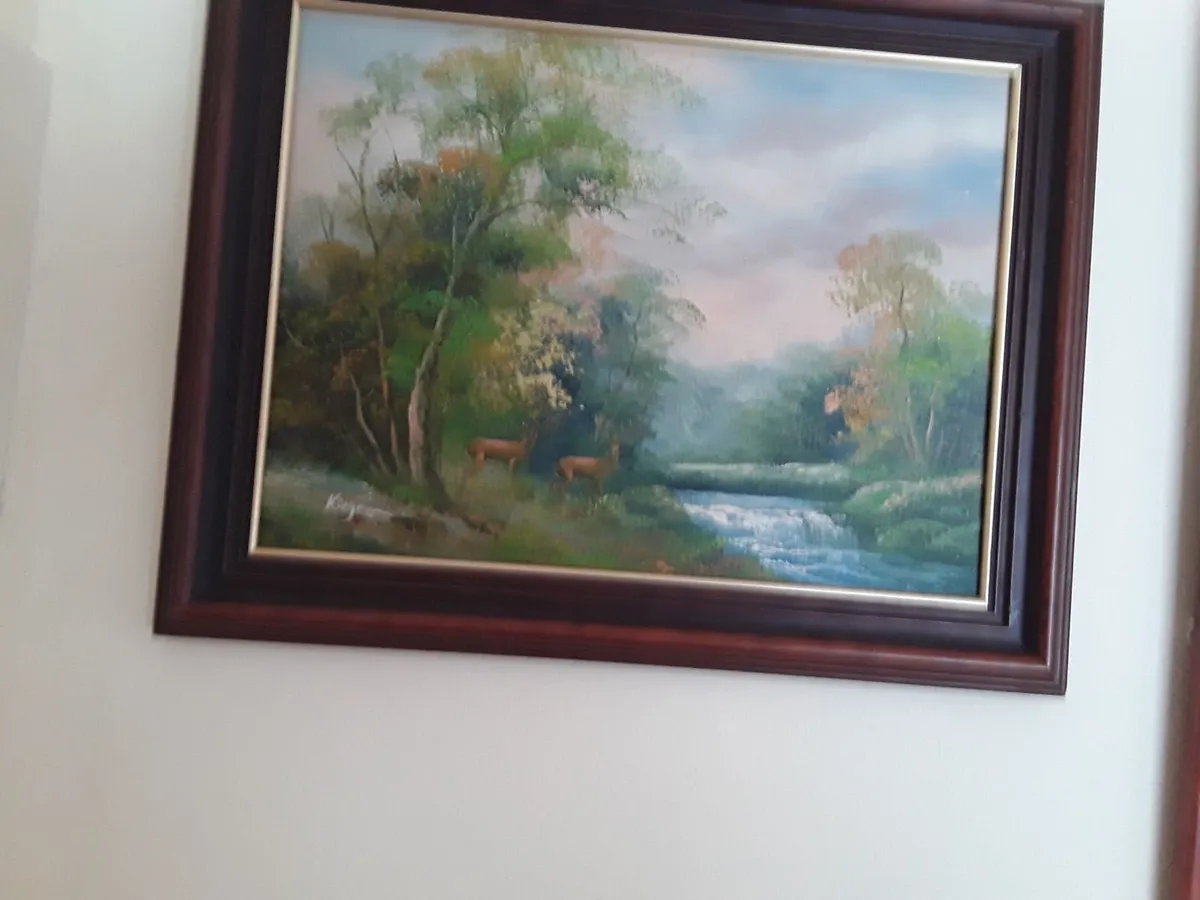 Lovely oil painting dark brown pine frame - Image 1