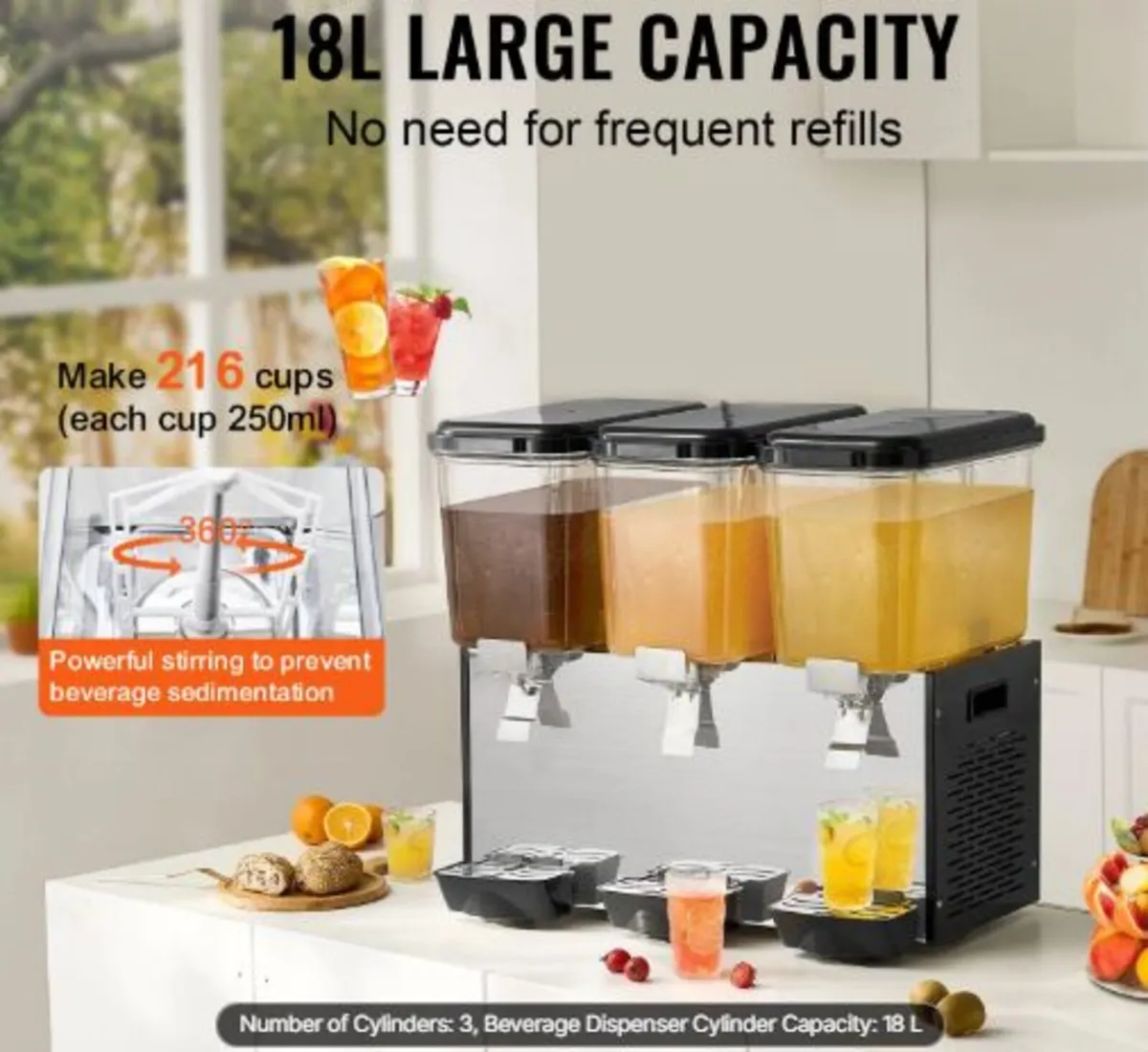 Commercial Beverage Dispenser, 3 Tanks 18 L Per - Image 2