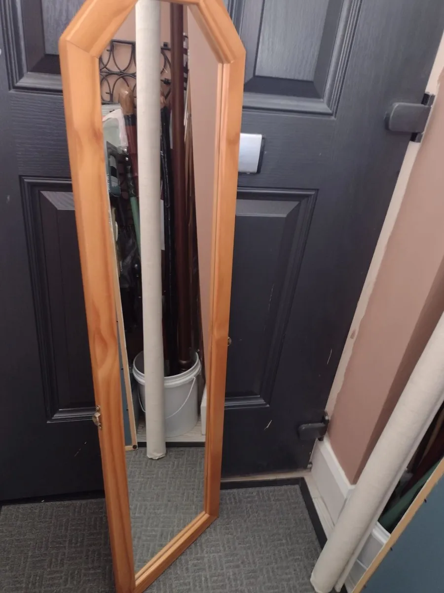 Tall heavy antique pine dress mirror/ Hall mirror - Image 4