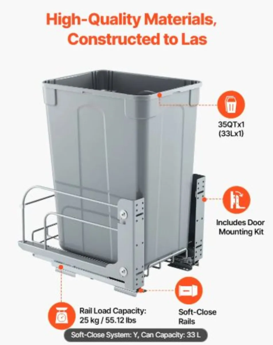 Pullout Trash Can for Kitchen Cabinets, Garbage - Image 4
