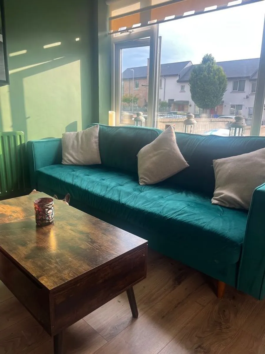 Emerald green velvet sofa - Image 1