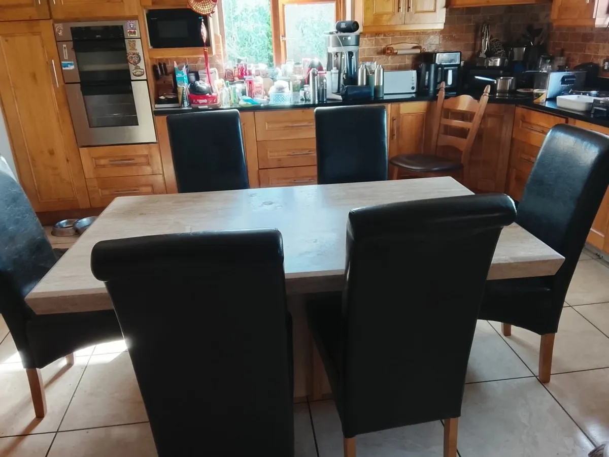 Stone kitchen table plus 6 leather chairs - Image 3
