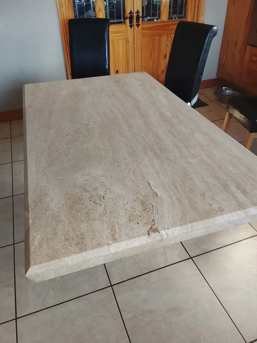 Stone kitchen table plus 6 leather chairs - Image 4