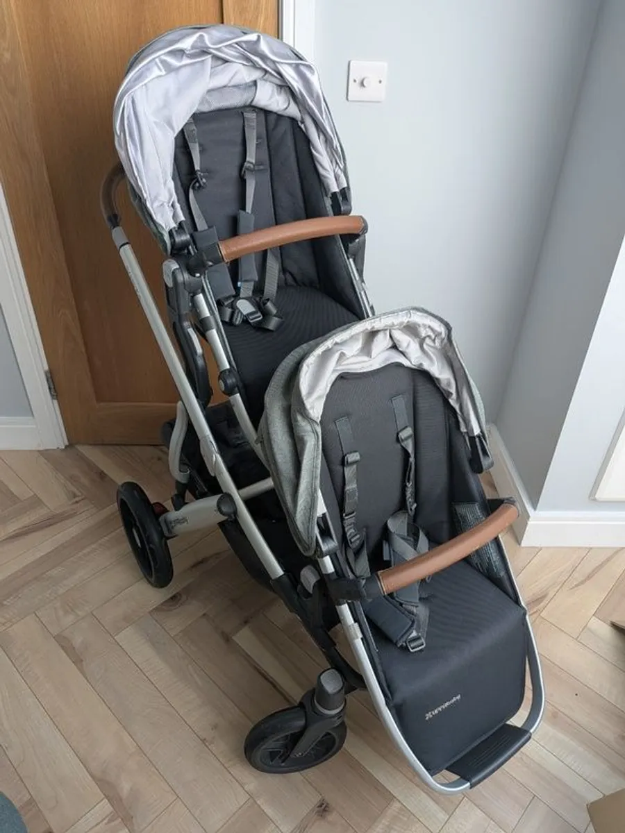 Uppababy Vista Emmett Green Double Buggy with Bassinet Adapters Raincovers and Insect nets - Image 1