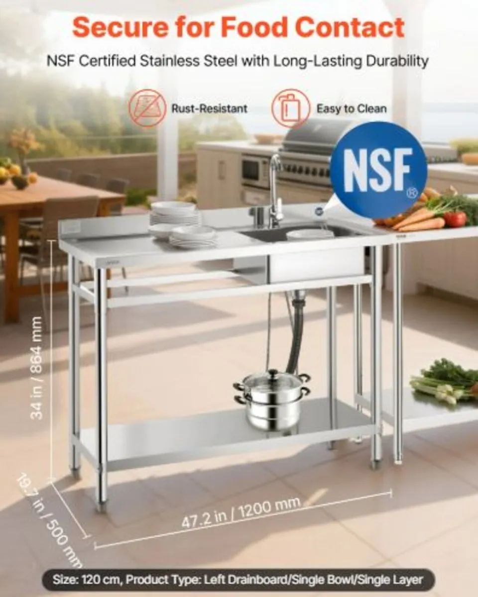 Stainless Steel Utility Sink,Free Standing Single - Image 2