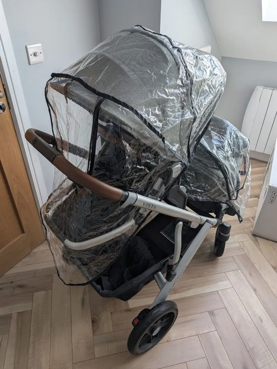 Uppababy Vista Emmett Green Double Buggy with Bassinet Adapters Raincovers and Insect nets - Image 3