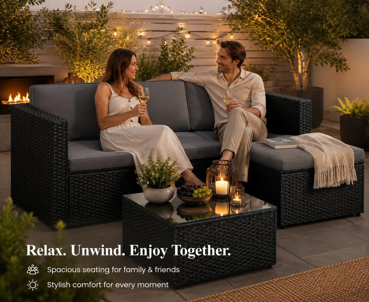 Luxury Rattan Corner Sofa Set with Footstool and G - Image 2