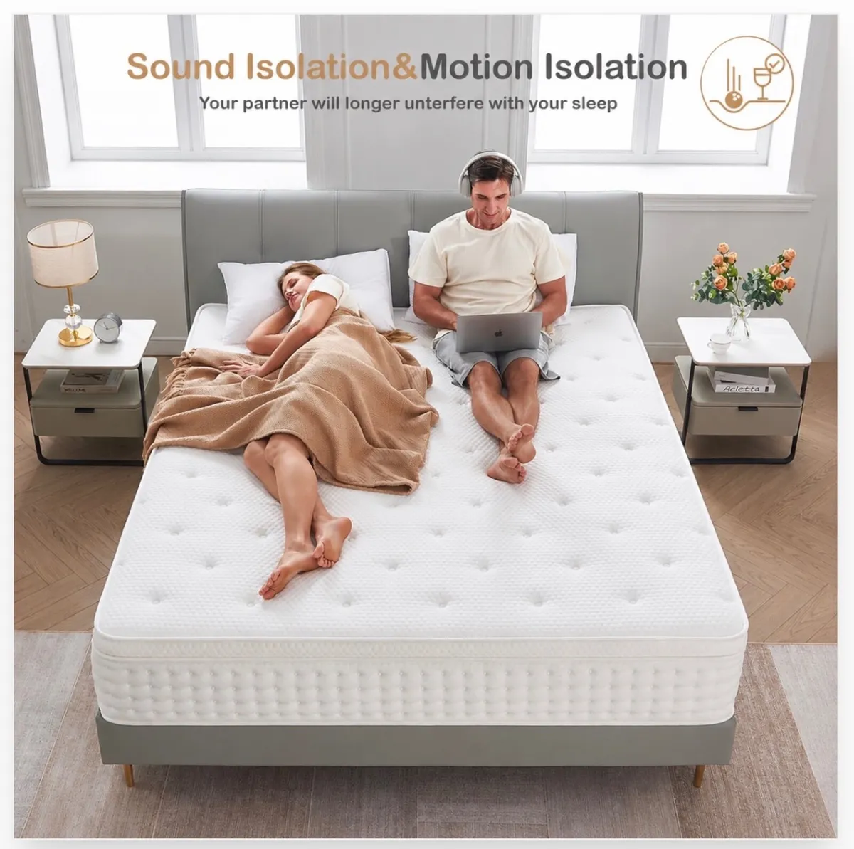 King Size Mattress,10.2 INCH Hybrid Memory Foam an - Image 2