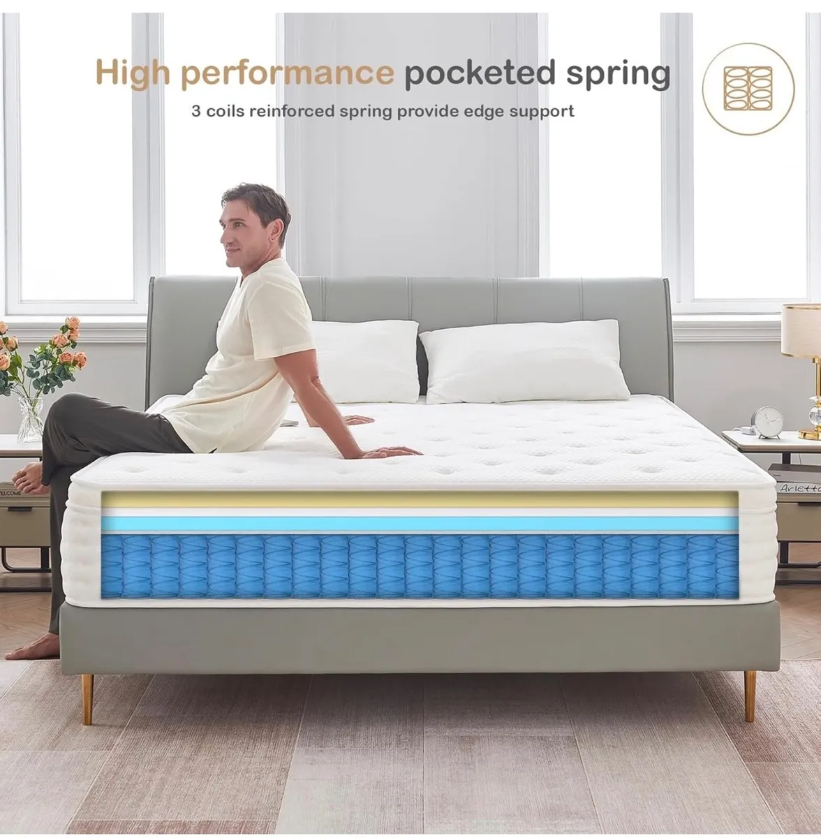 King Size Mattress,10.2 INCH Hybrid Memory Foam an - Image 2