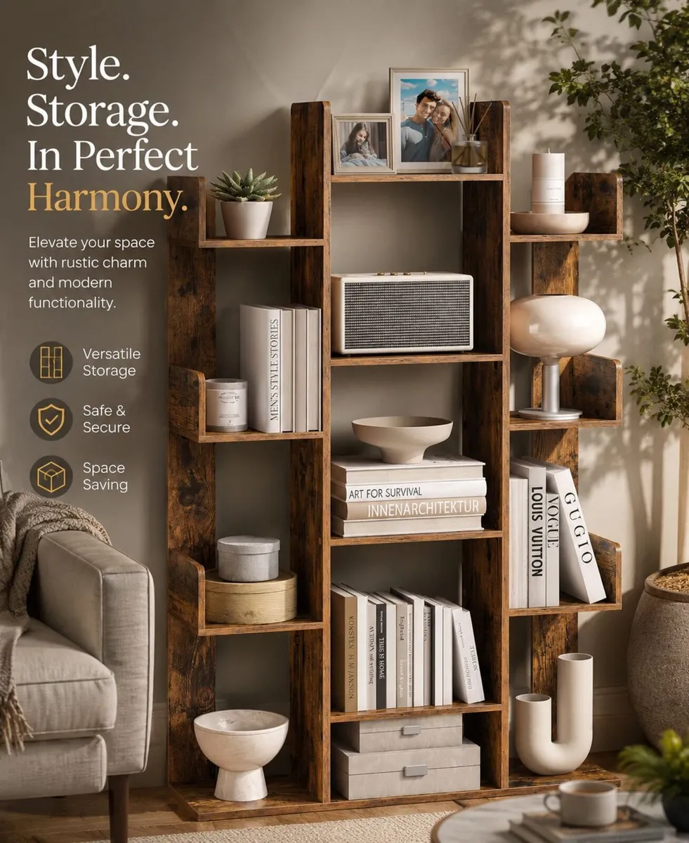 Rustic Industrial Bookcase Display Shelf 140cm - Image 1