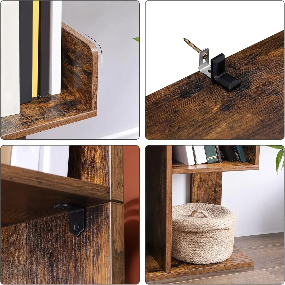 Rustic Industrial Bookcase Display Shelf 140cm - Image 3