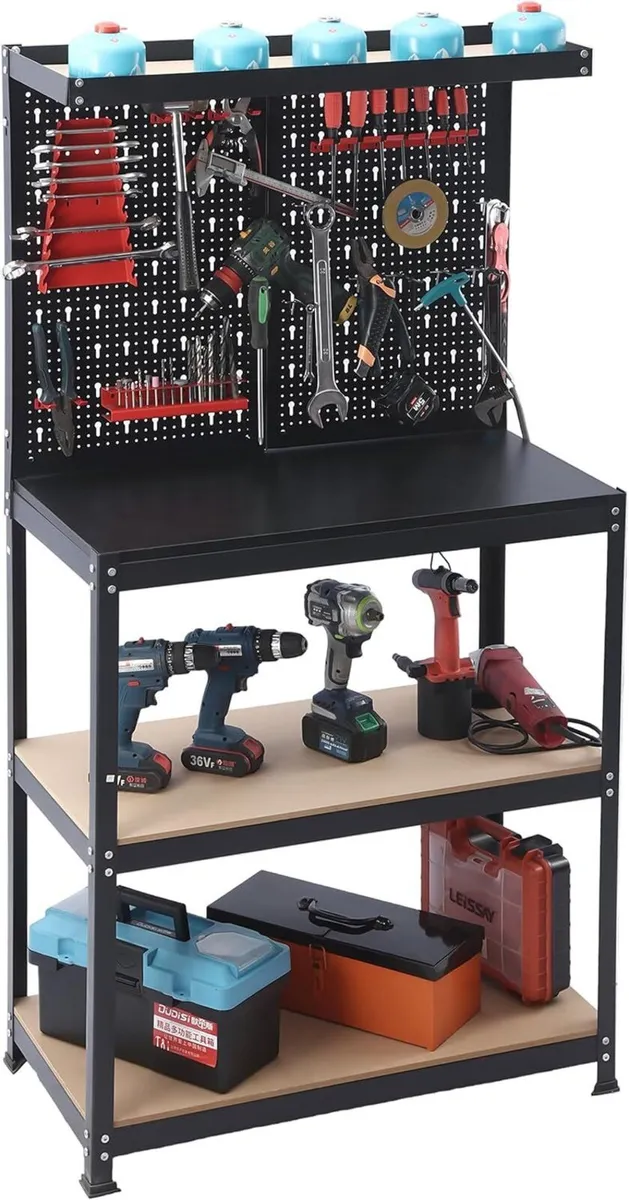 Heavy-Duty Garage Workbench with Pegboard Tool Sto - Image 3