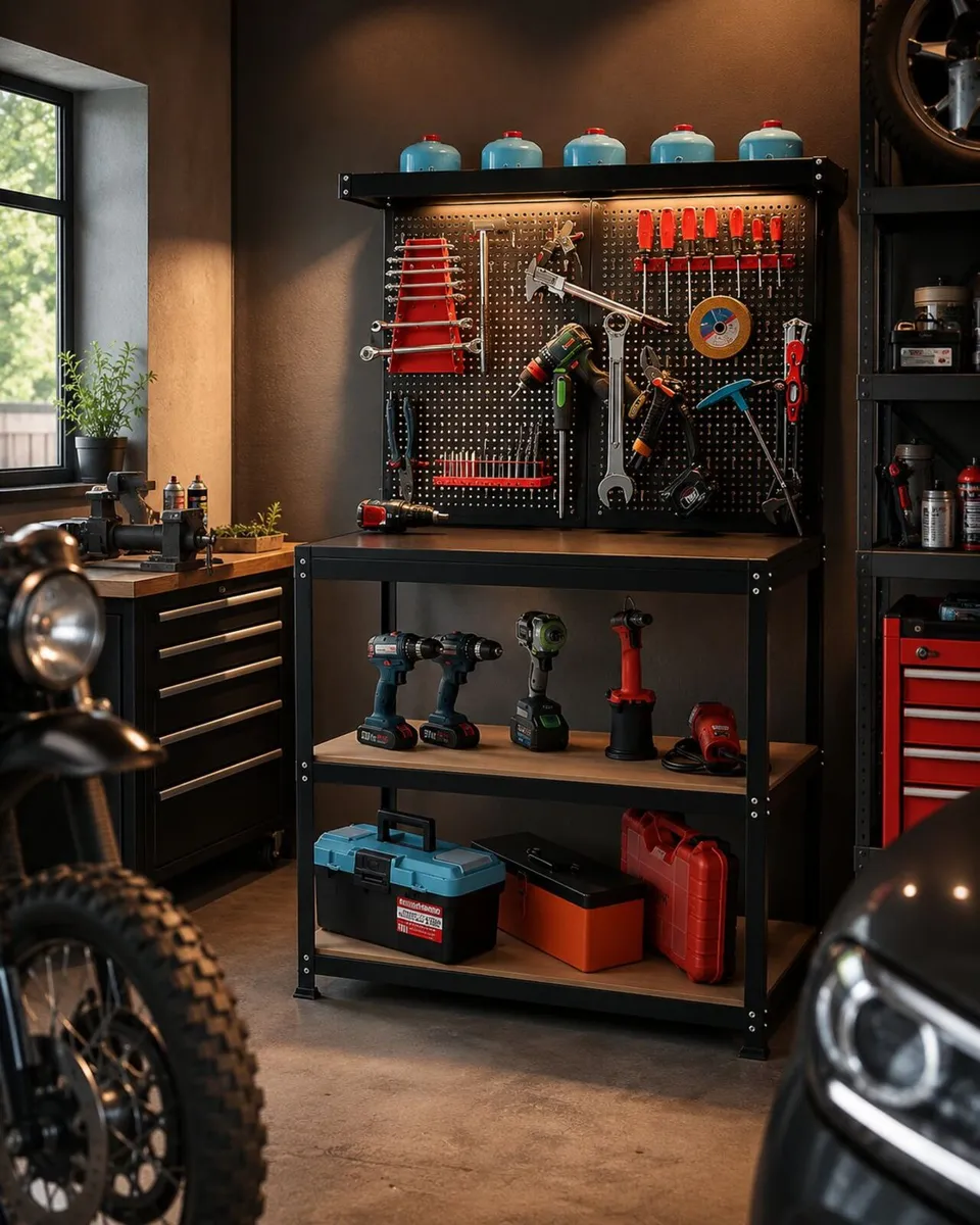 Heavy-Duty Garage Workbench with Pegboard Tool Sto - Image 2