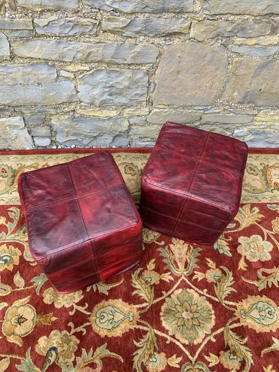 Pair of Oxblood Leather Cube Footstools. - Image 3