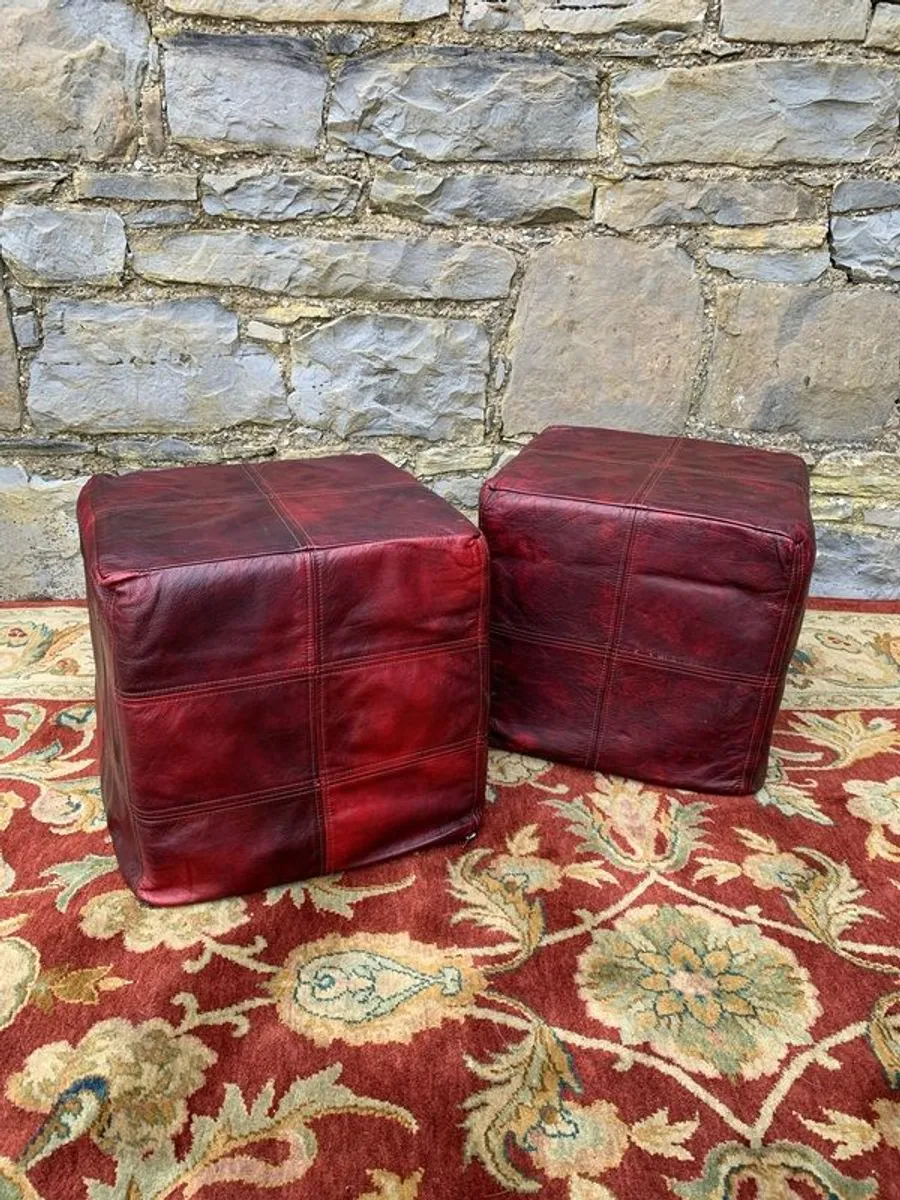 Pair of Oxblood Leather Cube Footstools. - Image 1