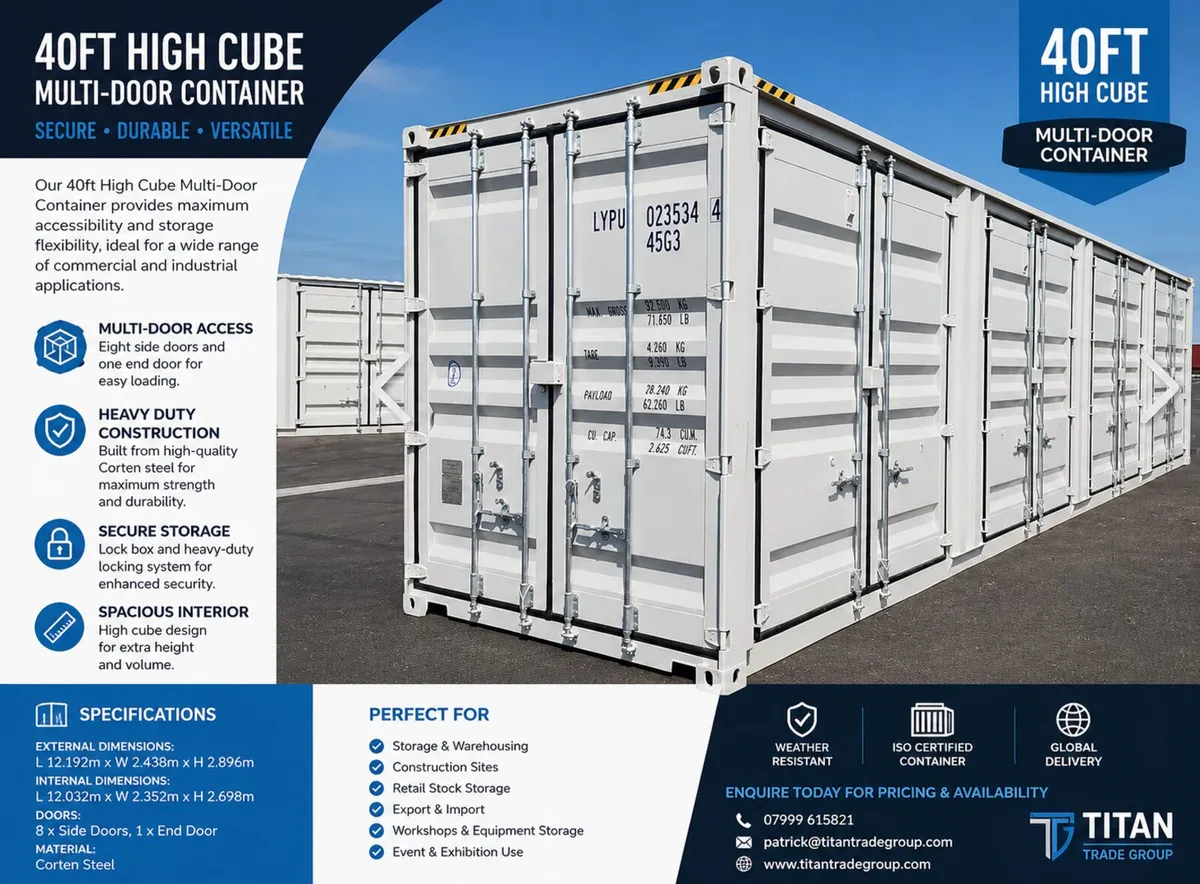40FT HIGH CUBE SHIPPING CONTAINER – 4 SIDE DOORS + - Image 2