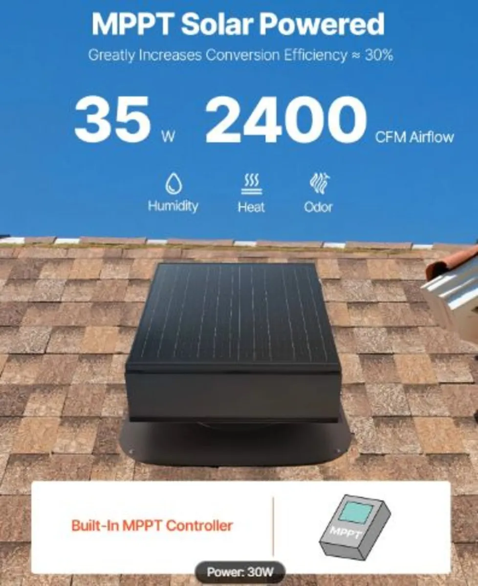 Roof Attic Exhaust Fan, 35W Smart Solar Roof - Image 2