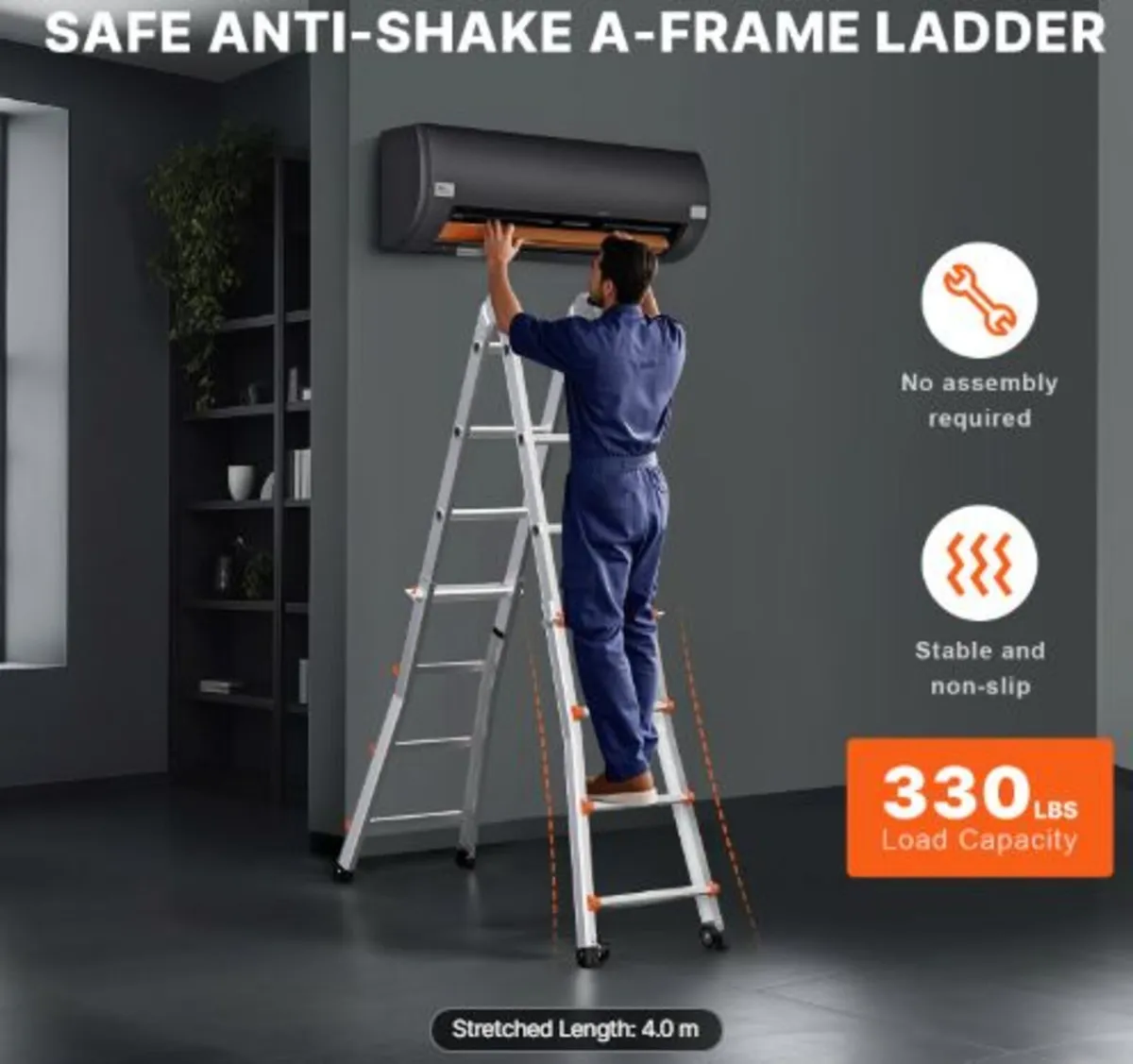 Telescoping Ladder A Frame, 13 FT Compact Aluminum - Image 2