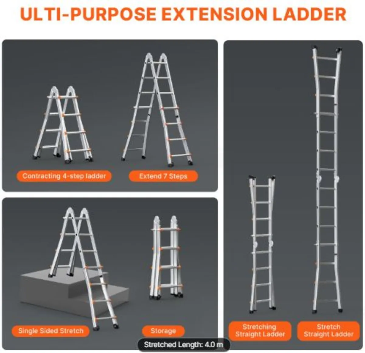 Telescoping Ladder A Frame, 13 FT Compact Aluminum - Image 3