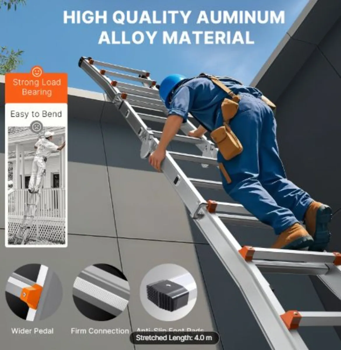 Telescoping Ladder A Frame, 13 FT Compact Aluminum - Image 4