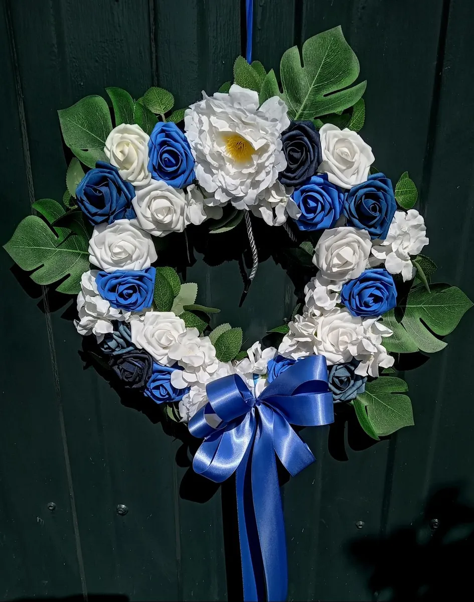 Blue and White Door Wreath