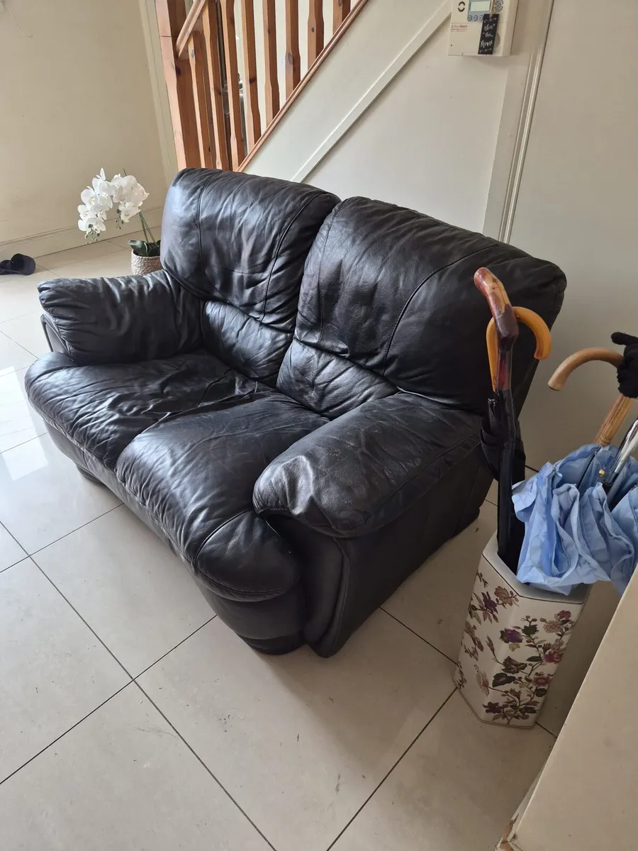 Black Leather 2 Seater Couch - Image 1
