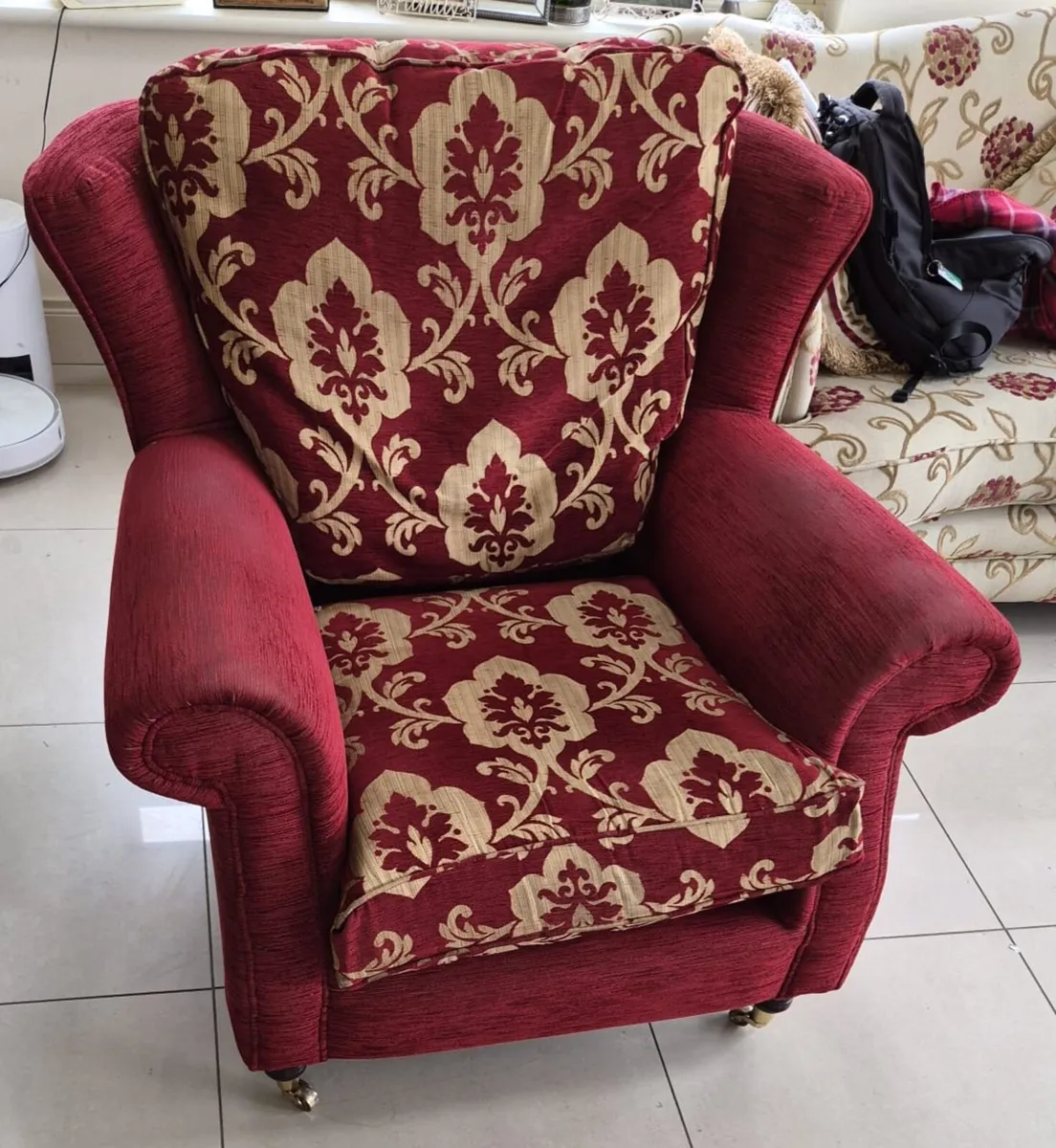 Wingback Armchair Red and Gold - Image 1