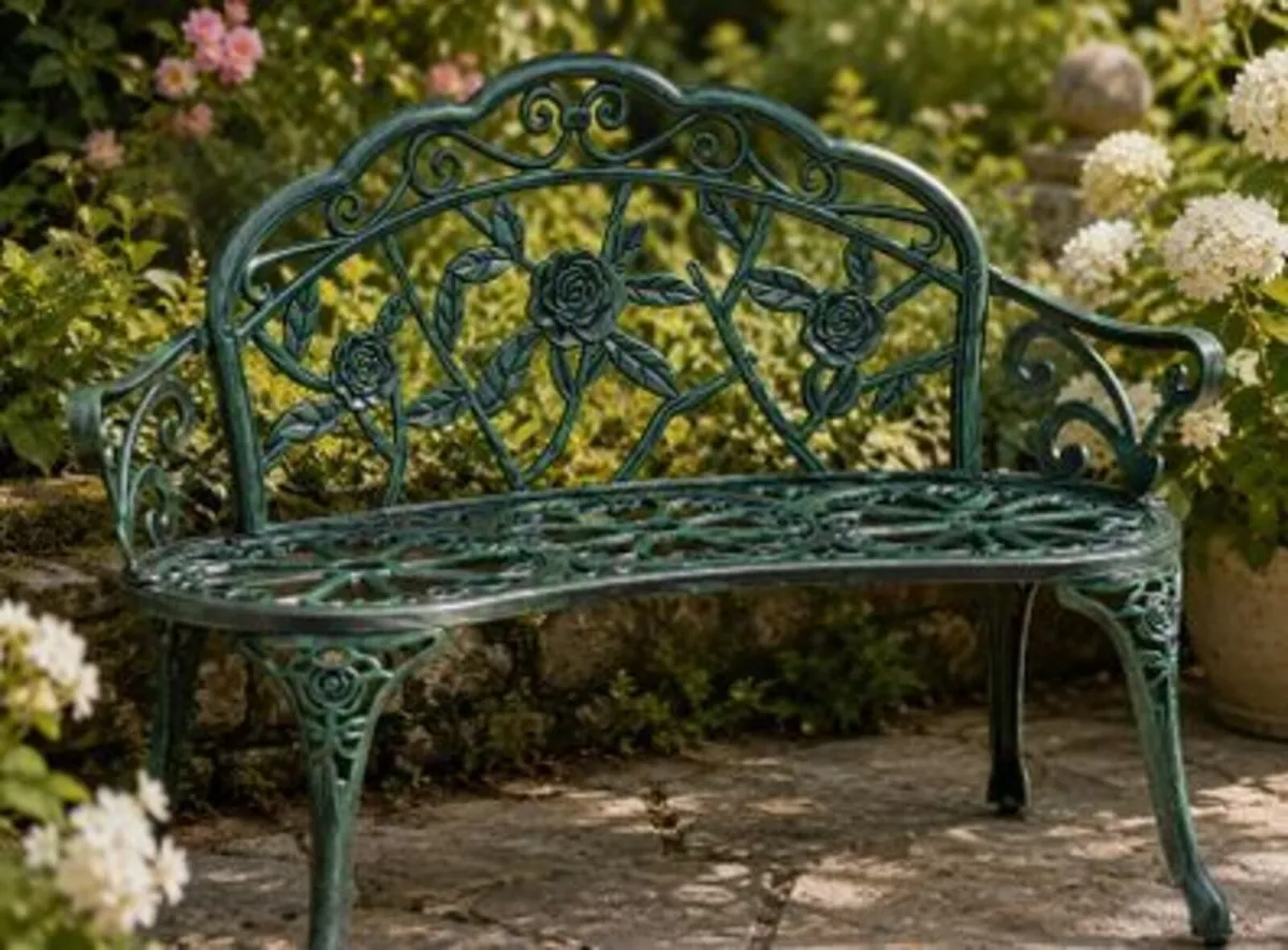 Garden Bench for 2 People Rose Design Cast Alumini - Image 1