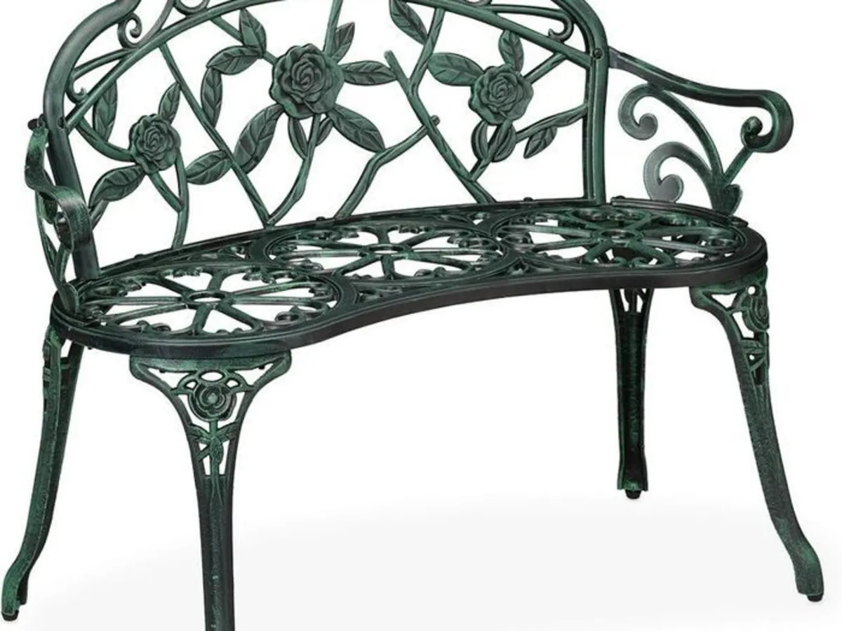Garden Bench for 2 People Rose Design Cast Alumini - Image 2