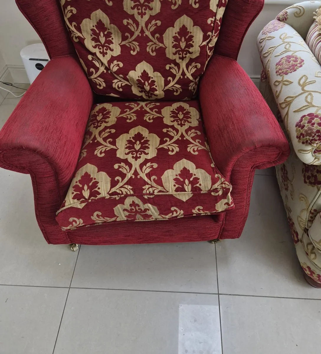 Wingback Armchair Red and Gold - Image 4