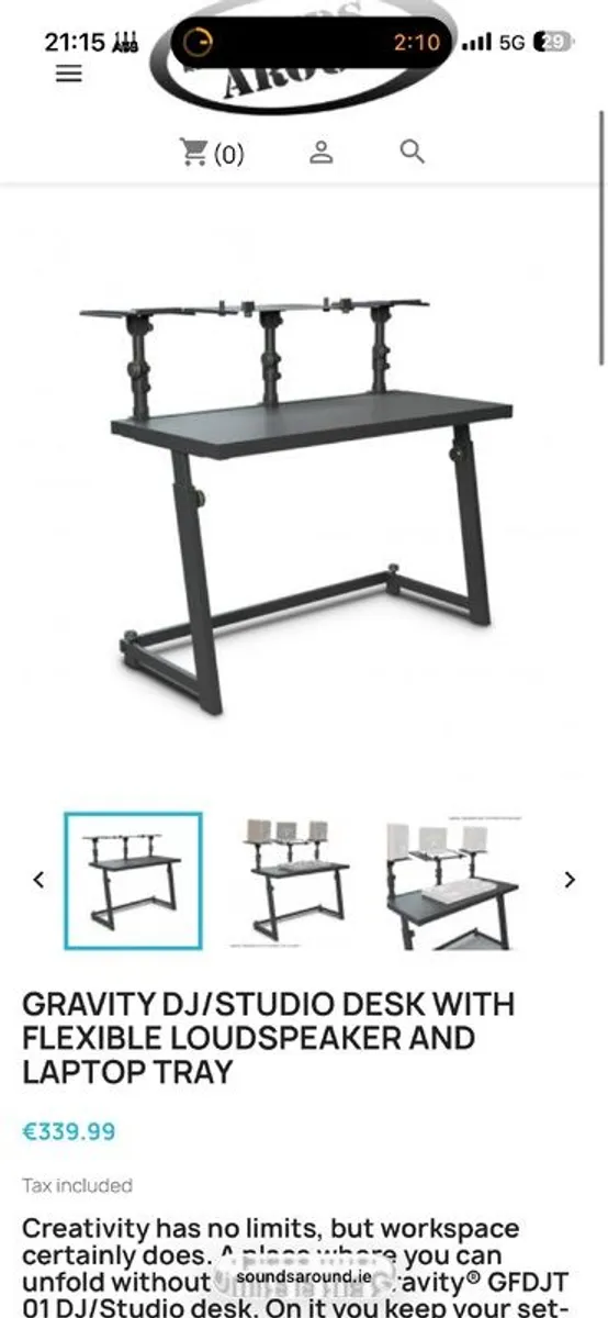 Gravity Dj/studio Desk With Flexible Loudspeaker And Laptop Tray