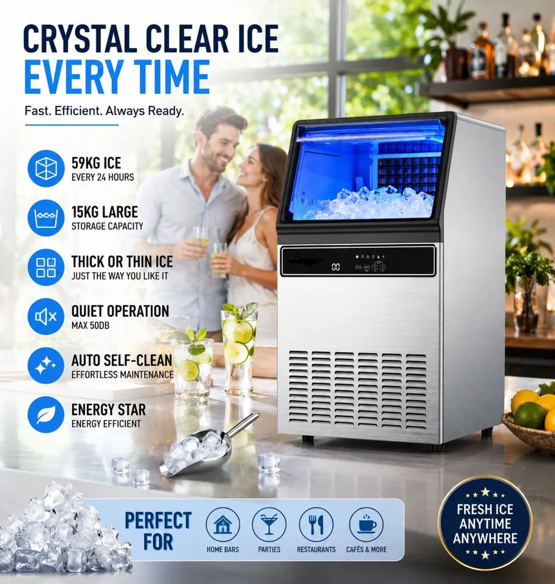 Commercial Ice Maker with Pump 59 kg/Day Stainles - Image 1