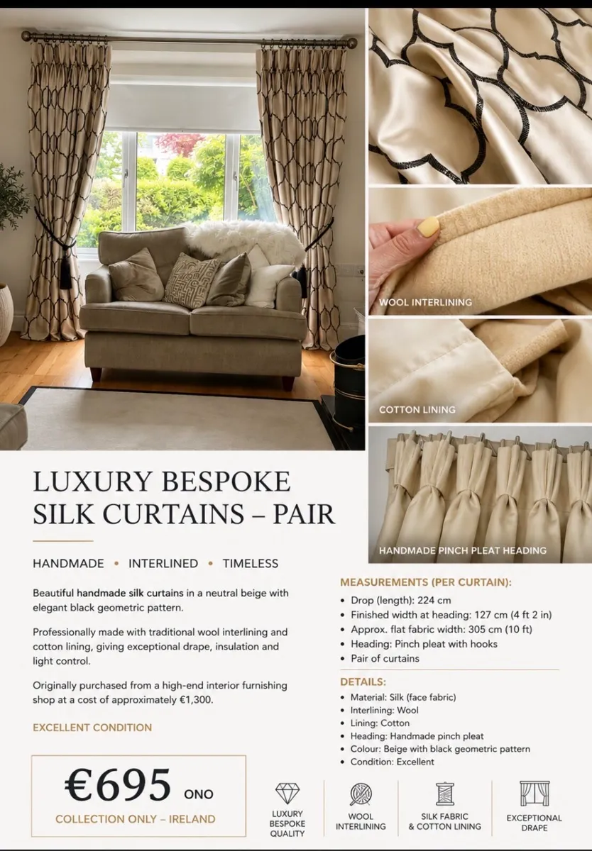 Luxury hand made silk curtains - Image 1