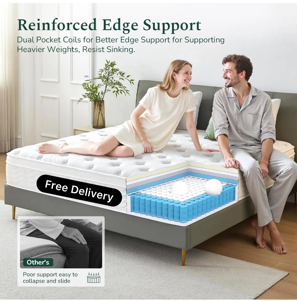 King Size Mattress 5FT Memory Foam, Pocket Sprungs - Image 1